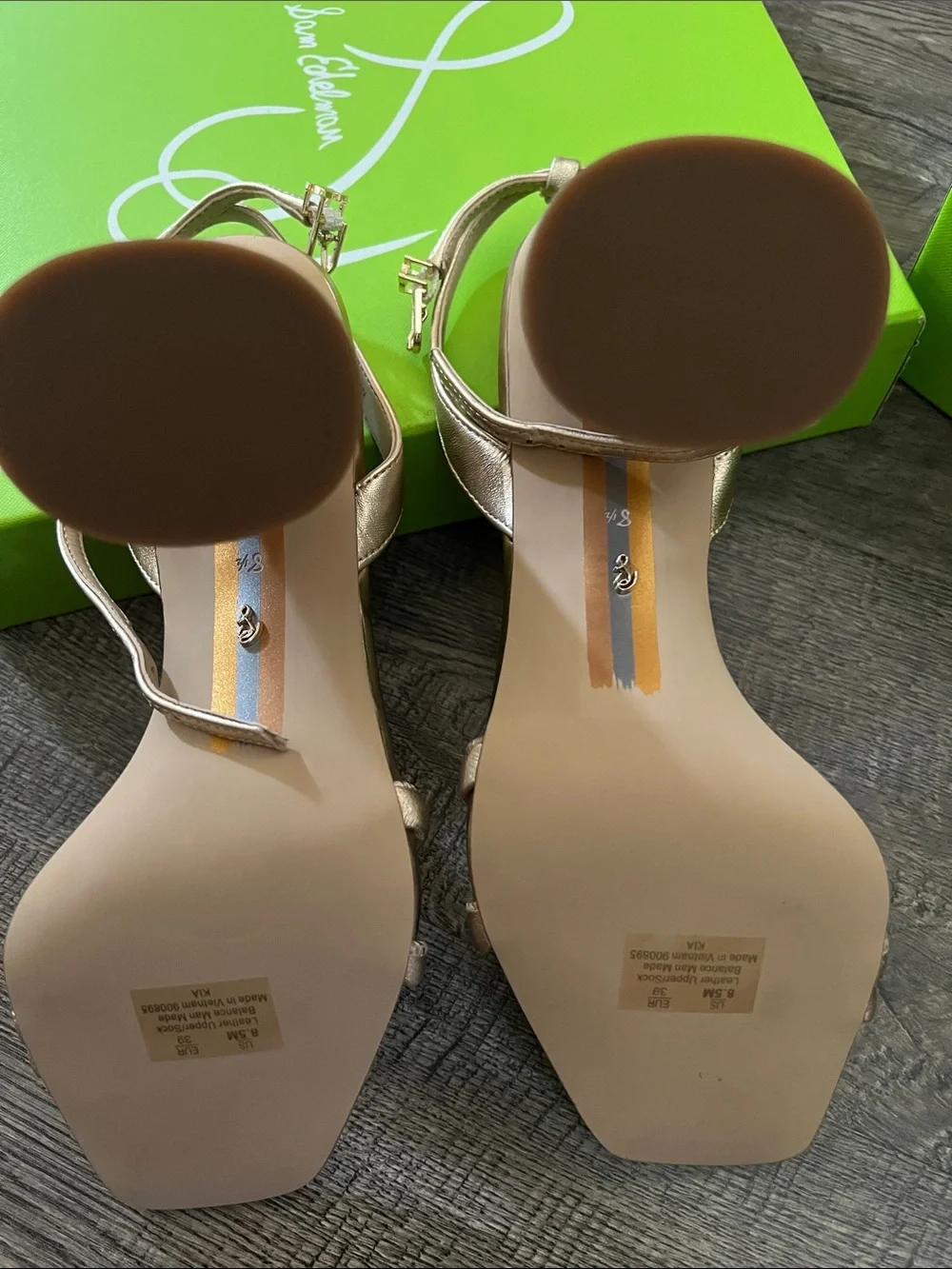 Sam Edelman Kia Metallic Gold Leather Block Heel Slingback Sandals